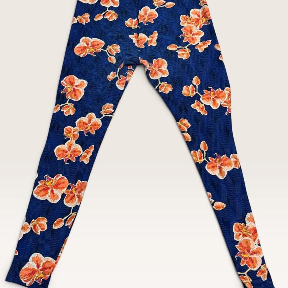 LuLaRoe TC Tall Curvy Leggings Navy Orange Floral 12-18